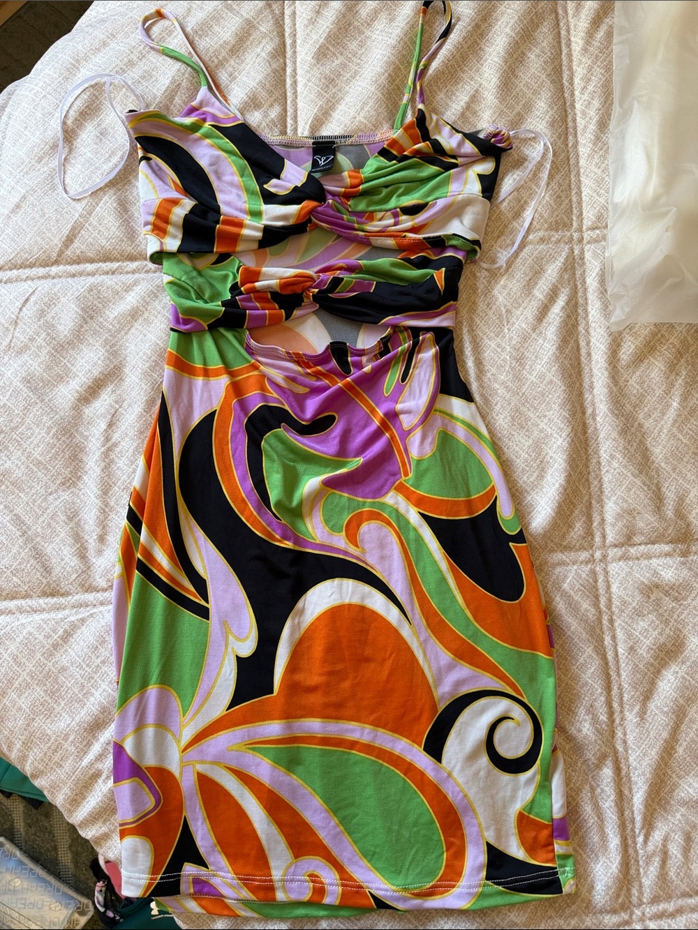 Windsor Strappy Orange Green Chest Peek Bodycon Summer Dress